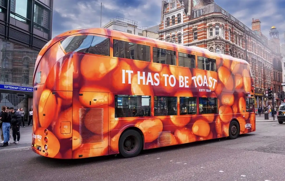 A London bus with a full advertising wrap